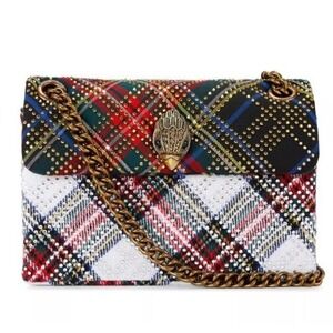 Kurt Geiger Kensington Tartan Plaid Studded Chain Shoulder Bag Purse Crossbody